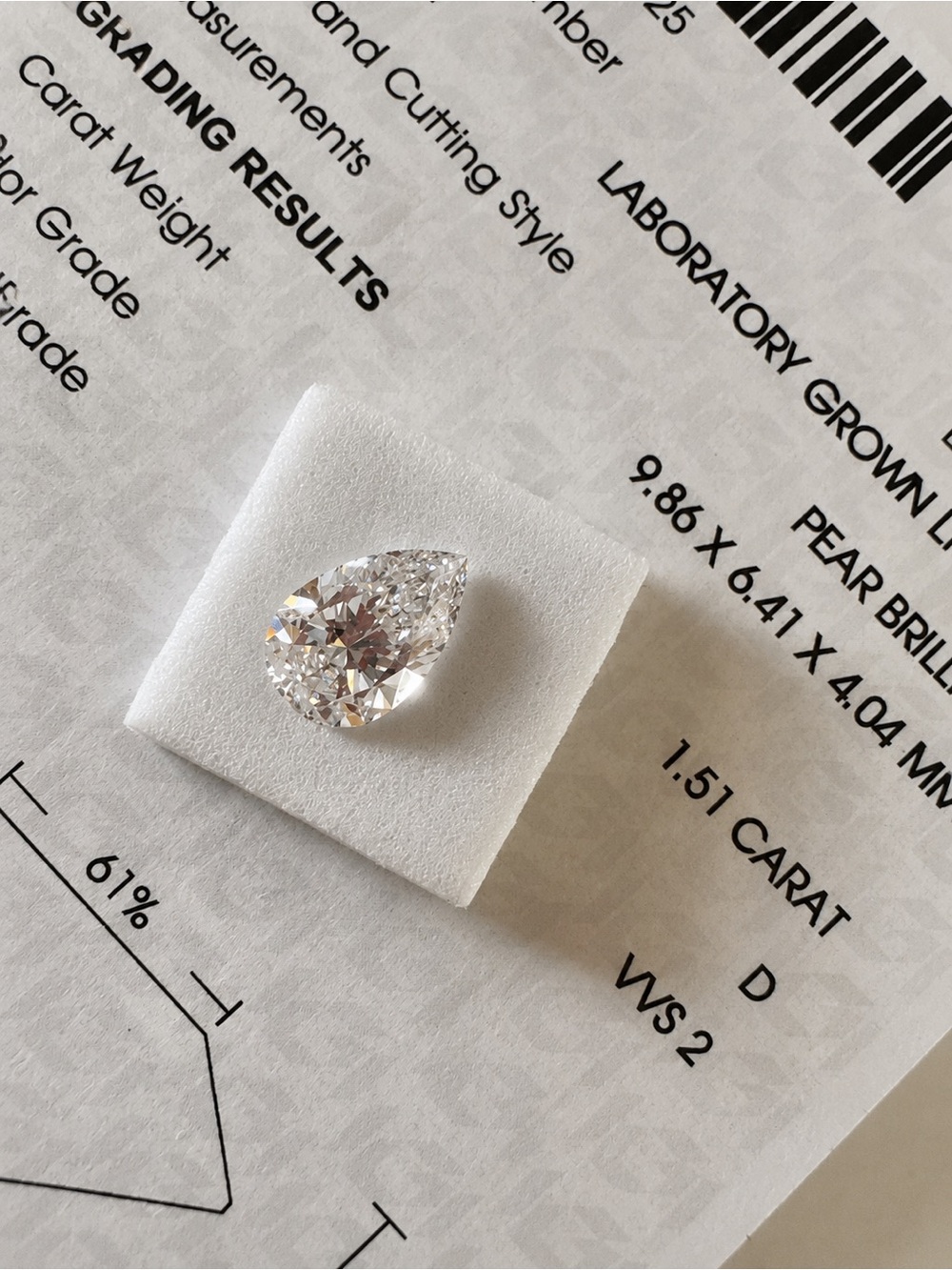 1.51 Carat Pear Shape Lab-Grown Diamond - D Color, VVS2 Clarity